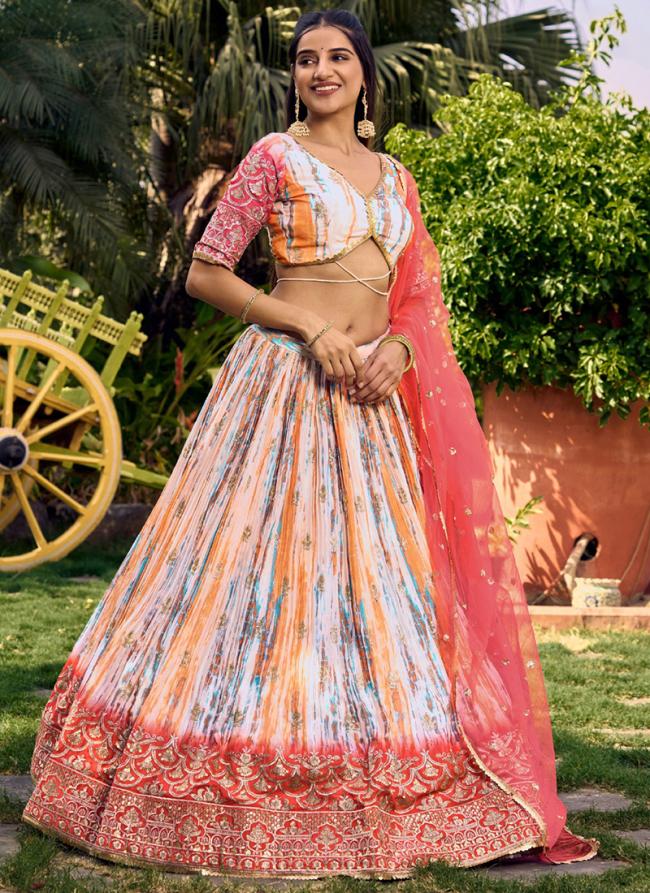 Chinon Pink Party Wear Digital Printed Lehenga Choli